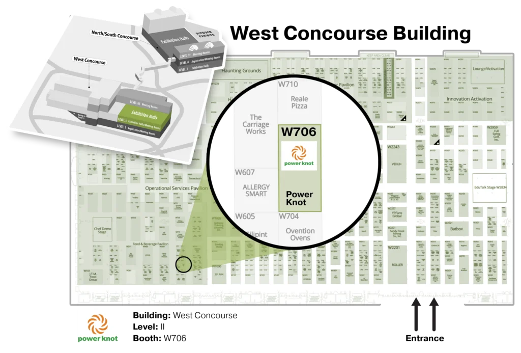 IAAPA floor plan showing how to find Power Knot LLC's booth.